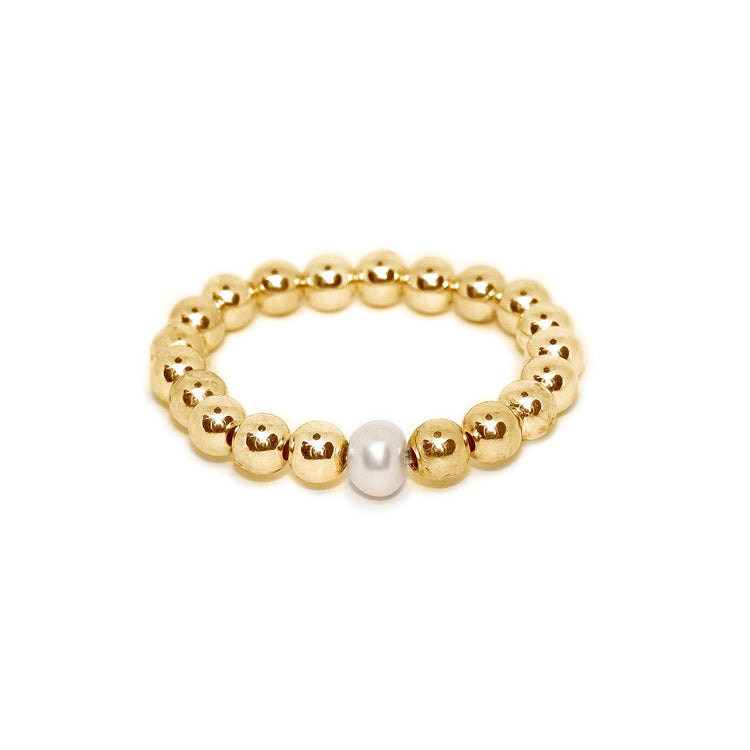 Anillo de bolitas con perla
