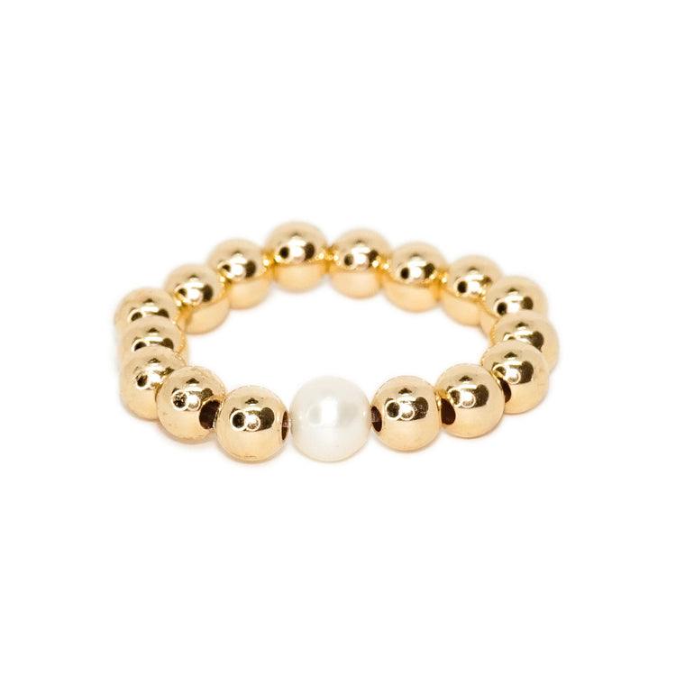 Anillo de bolitas con perla
