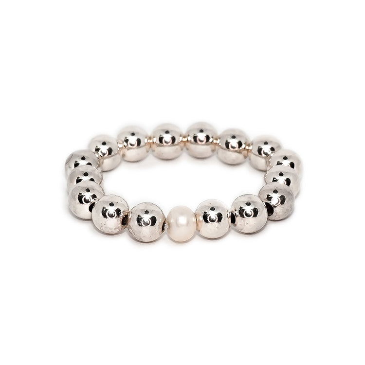 Anillo de bolitas con perla