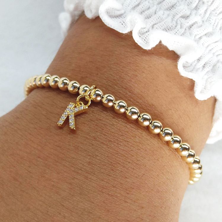 Pulsera de bolitas con inicial - Isa Maraf Jewelry